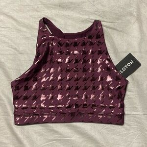 Peloton Burgundy Houndstooth High Neck Sports Bra XS NWT